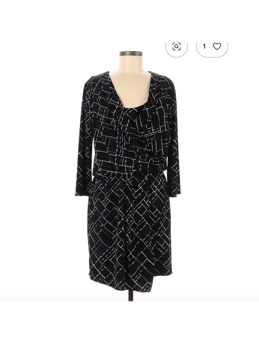 White House Black Market Size M Casual Dress Black Geometric